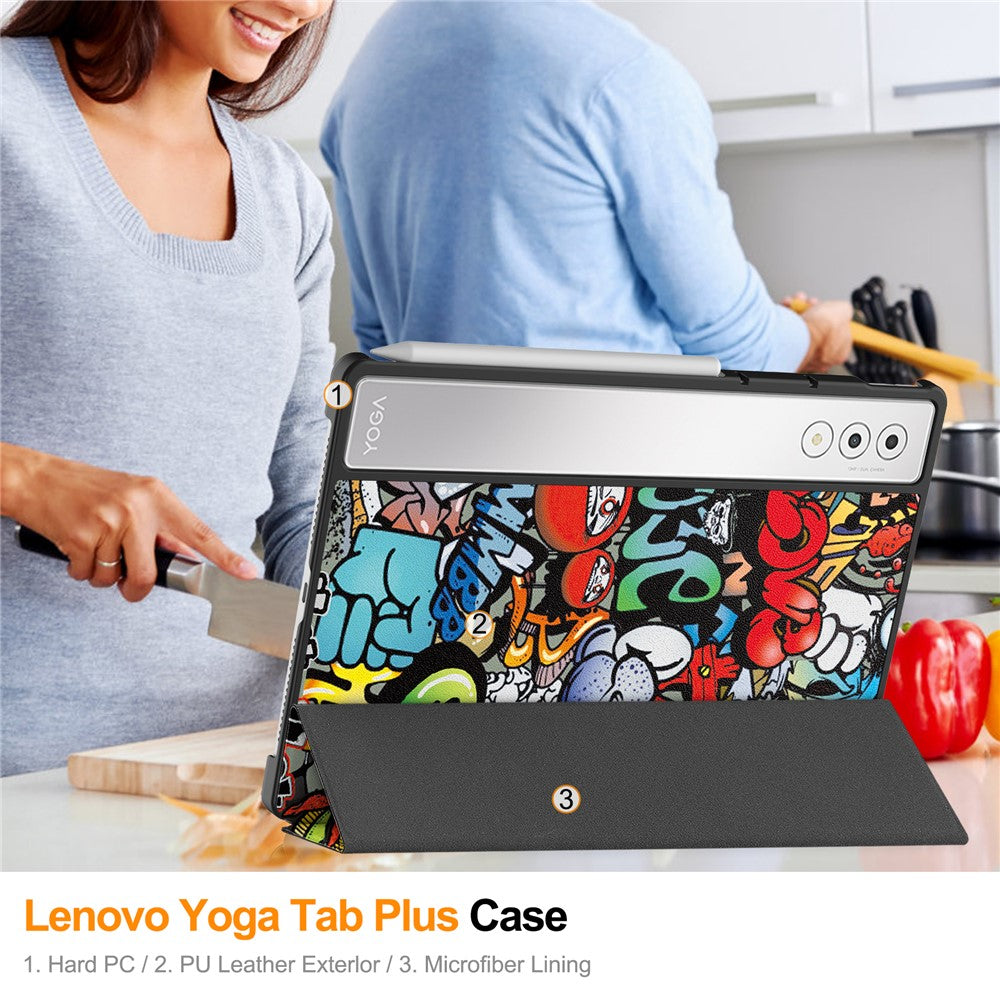 For Lenovo Yoga Tab Plus Case Pattern Print Leather Stand Tablet Cover - Graffiti