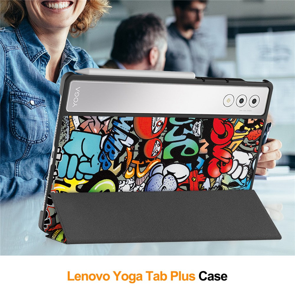For Lenovo Yoga Tab Plus Case Pattern Print Leather Stand Tablet Cover - Graffiti