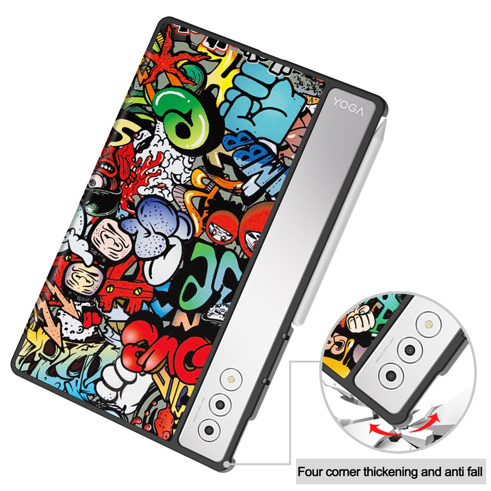For Lenovo Yoga Tab Plus Case Pattern Print Leather Stand Tablet Cover - Graffiti