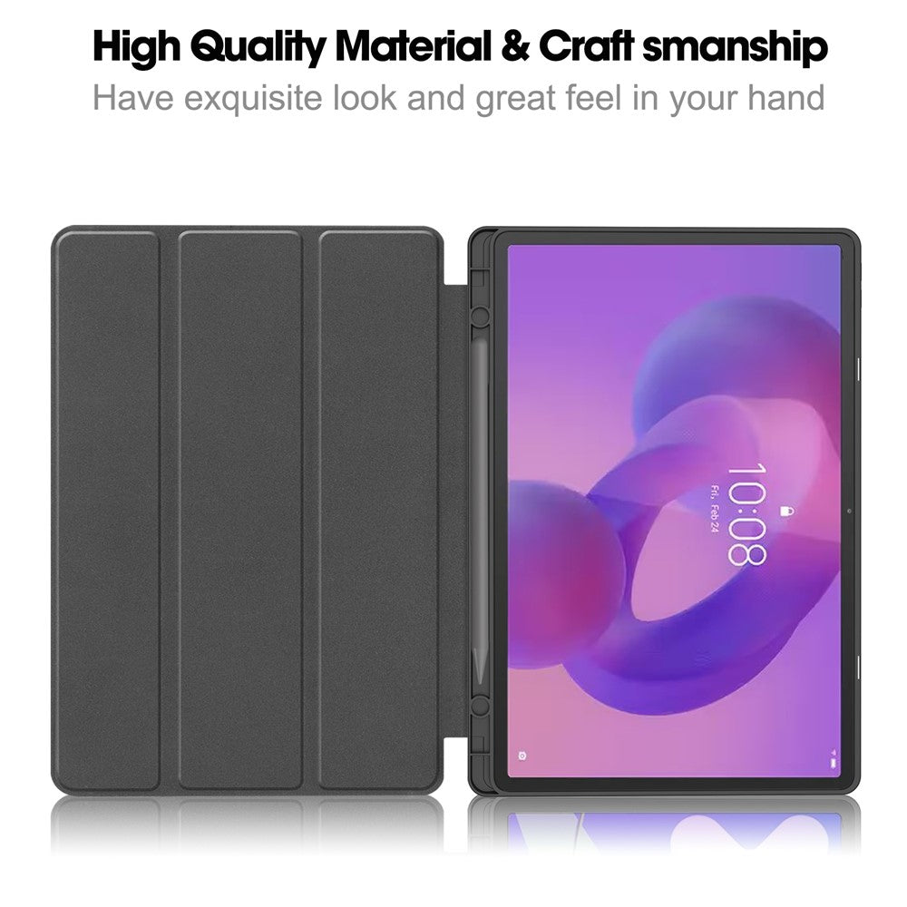 For Lenovo Idea Tab Pro Case Tri-Fold Stand Leather + PC Tablet Cover with Pen Holder - Blackish Green