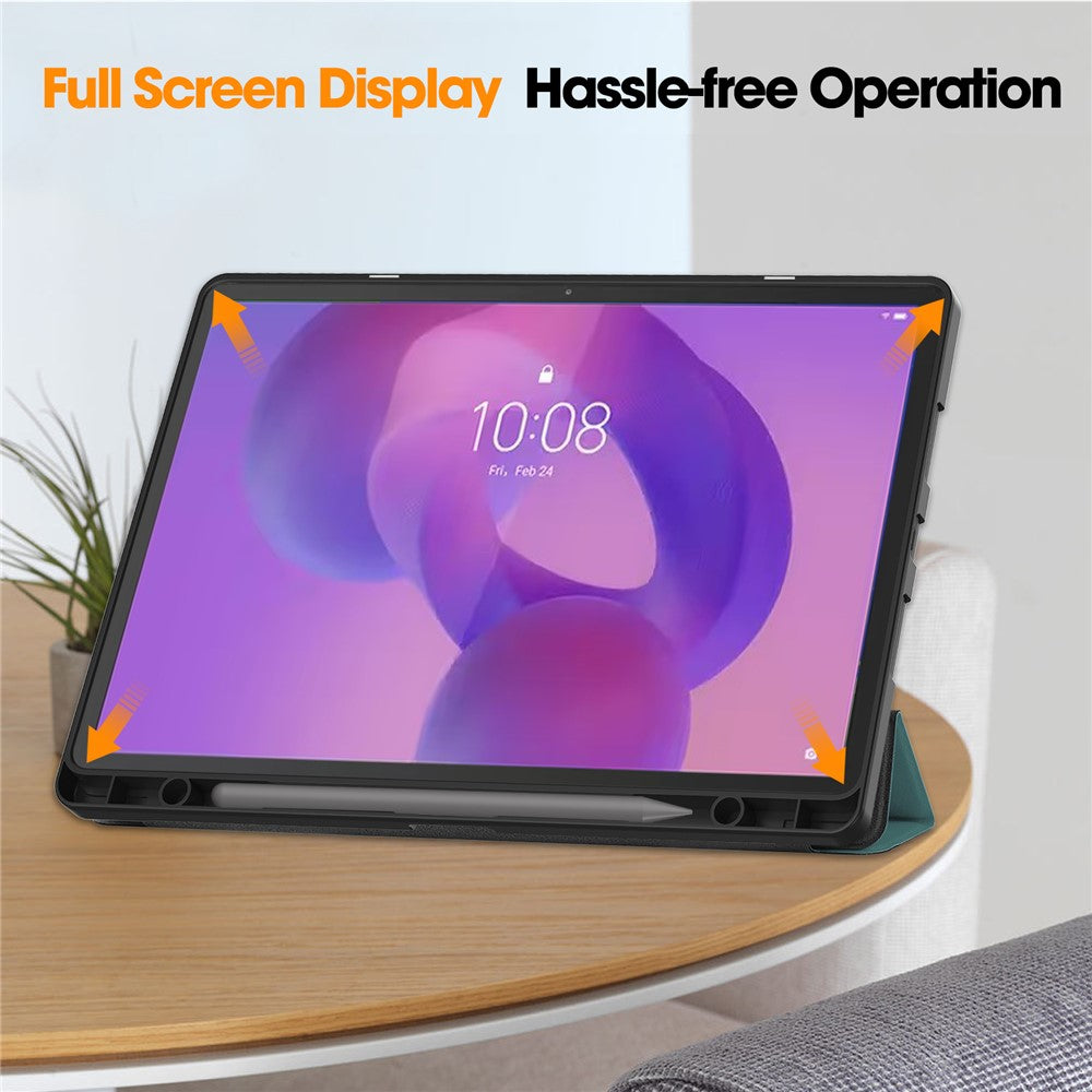 For Lenovo Idea Tab Pro Case Tri-Fold Stand Leather + PC Tablet Cover with Pen Holder - Blackish Green