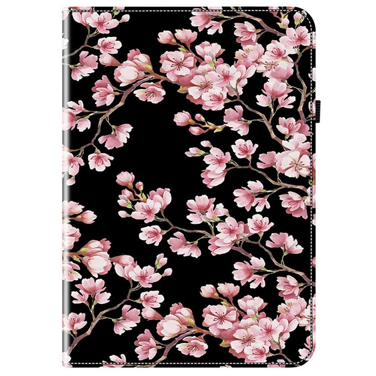 For TECNO Megapad 11 Leather Case Pattern Printed Stand Tablet Cover with Card Slots - Plum Blossom