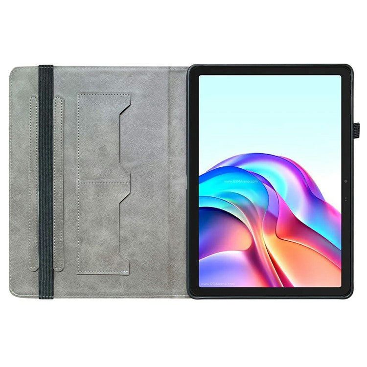 For TECNO Megapad 11 Leather Case Pattern Printed Stand Tablet Cover with Card Slots - Black Rose