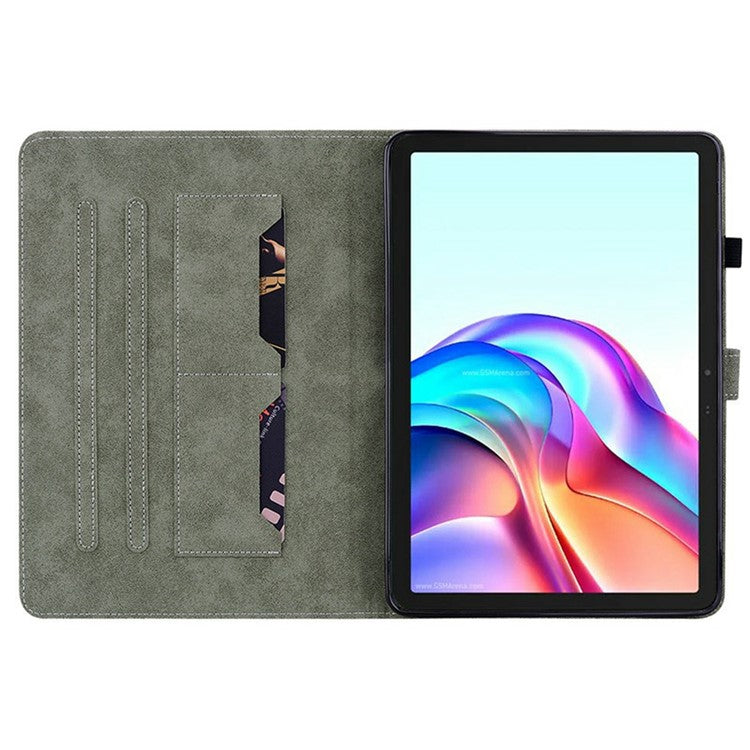 For TECNO Megapad 11 Case Tiger Imprint Anti-Scratch PU Leather Tablet Cover - Grey