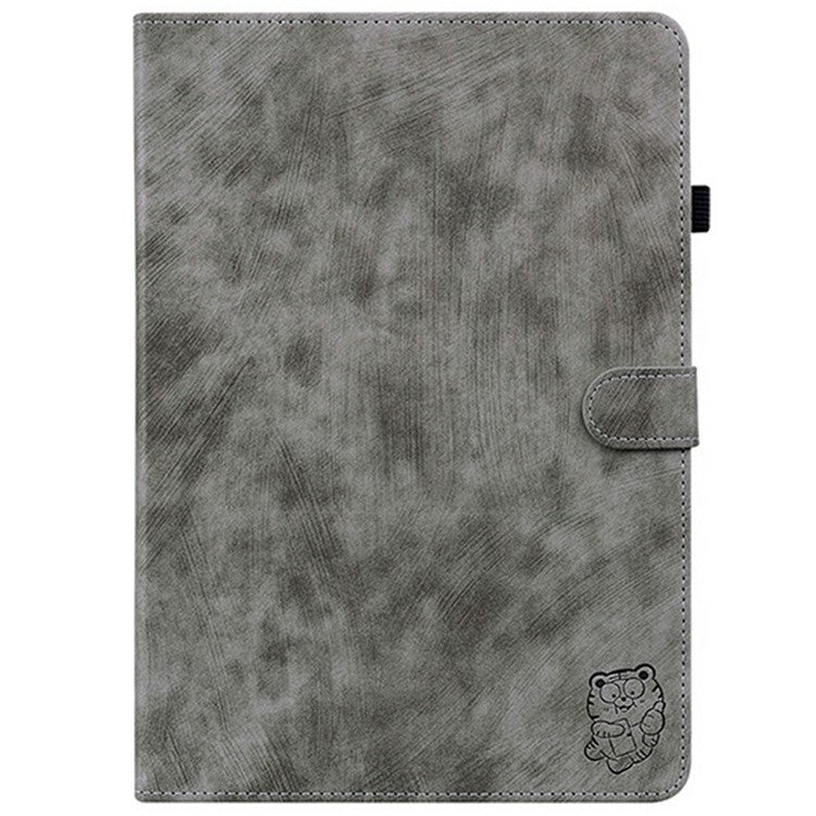 For TECNO Megapad 11 Case Tiger Imprint Anti-Scratch PU Leather Tablet Cover - Grey