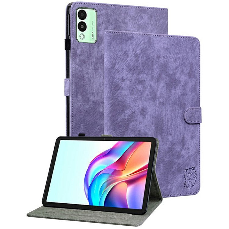 For TECNO Megapad 11 Case Tiger Imprint Anti-Scratch PU Leather Tablet Cover - Purple