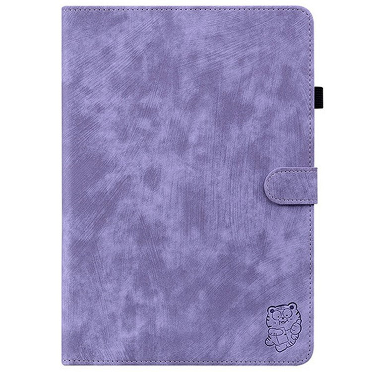 For TECNO Megapad 11 Case Tiger Imprint Anti-Scratch PU Leather Tablet Cover - Purple