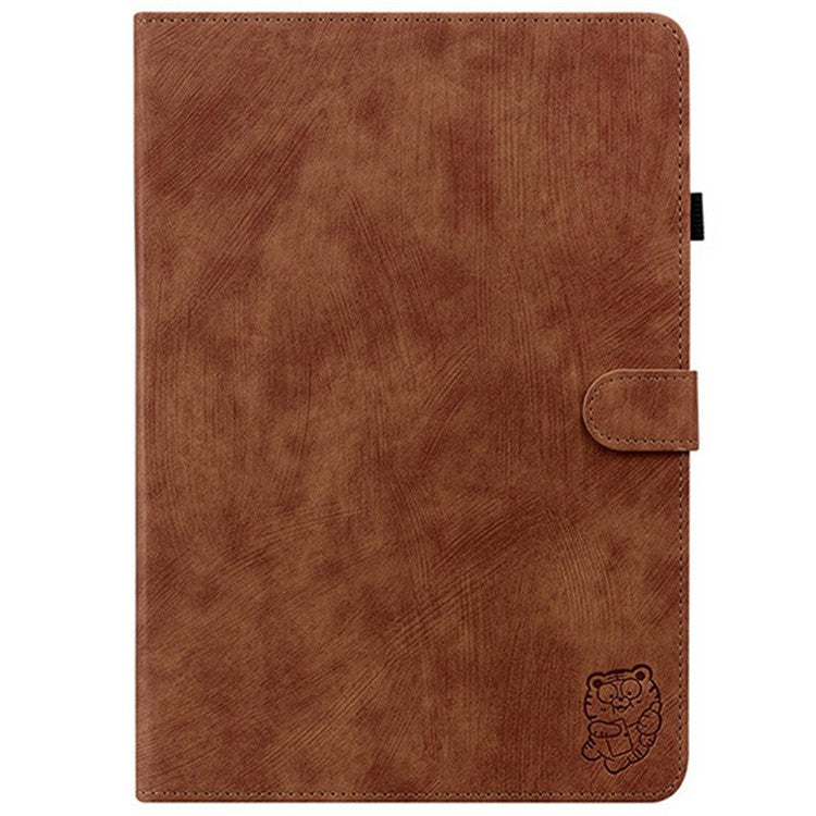 For TECNO Megapad 11 Case Tiger Imprint Anti-Scratch PU Leather Tablet Cover - Brown