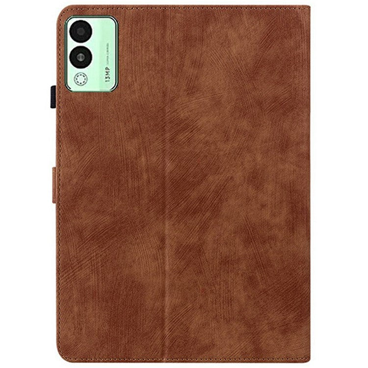 For TECNO Megapad 11 Case Tiger Imprint Anti-Scratch PU Leather Tablet Cover - Brown