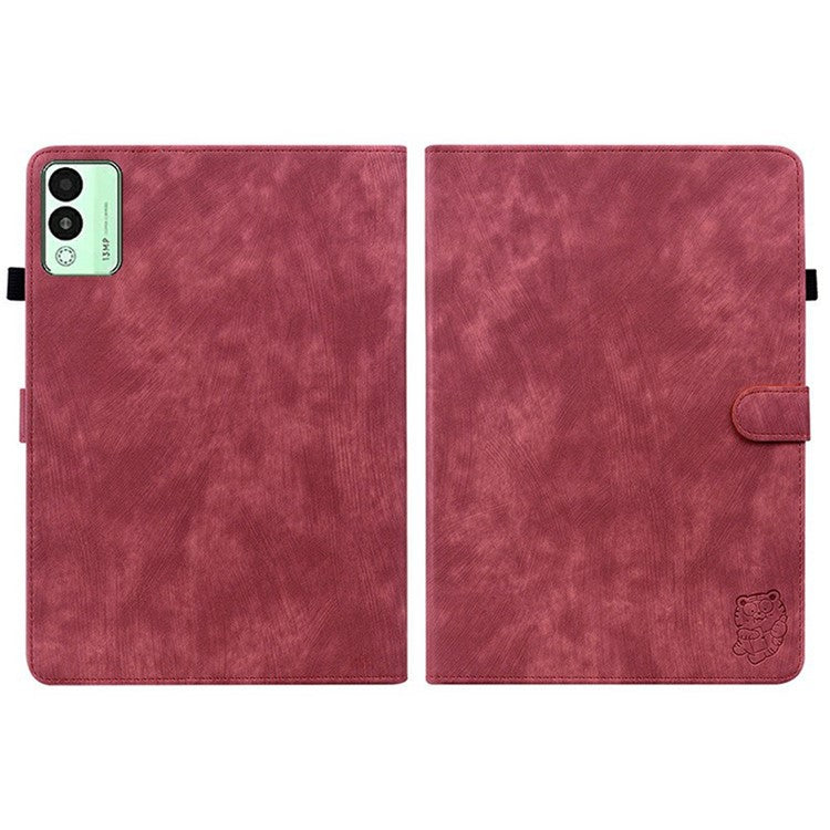 For TECNO Megapad 11 Case Tiger Imprint Anti-Scratch PU Leather Tablet Cover - Red