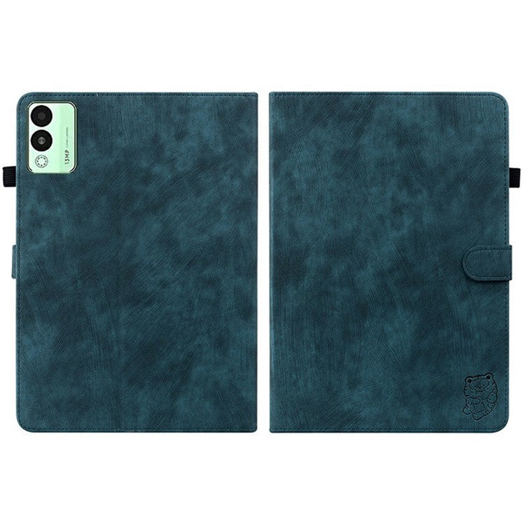 For TECNO Megapad 11 Case Tiger Imprint Anti-Scratch PU Leather Tablet Cover - Blue