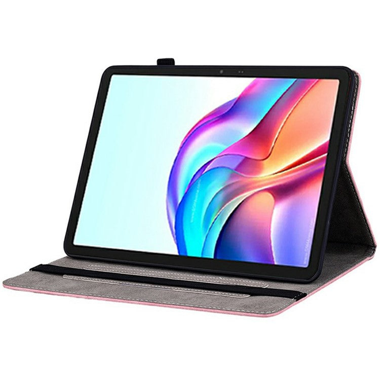 For TECNO Megapad 11 Case Card Holder Anti-Scratch Leather Cover Rose Flower Imprint - Pink