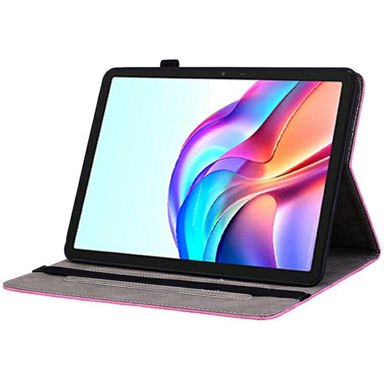 For TECNO Megapad 11 Case Card Holder Anti-Scratch Leather Cover Rose Flower Imprint - Rose