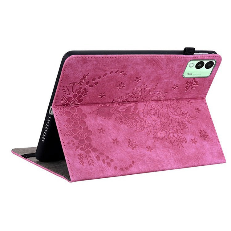 For TECNO Megapad 11 Case Card Holder Anti-Scratch Leather Cover Rose Flower Imprint - Rose