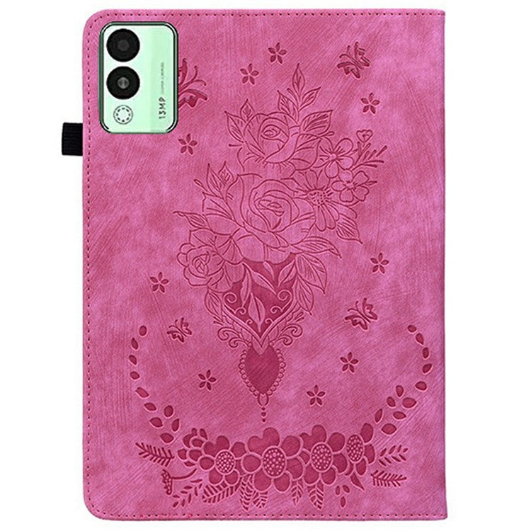 For TECNO Megapad 11 Case Card Holder Anti-Scratch Leather Cover Rose Flower Imprint - Rose
