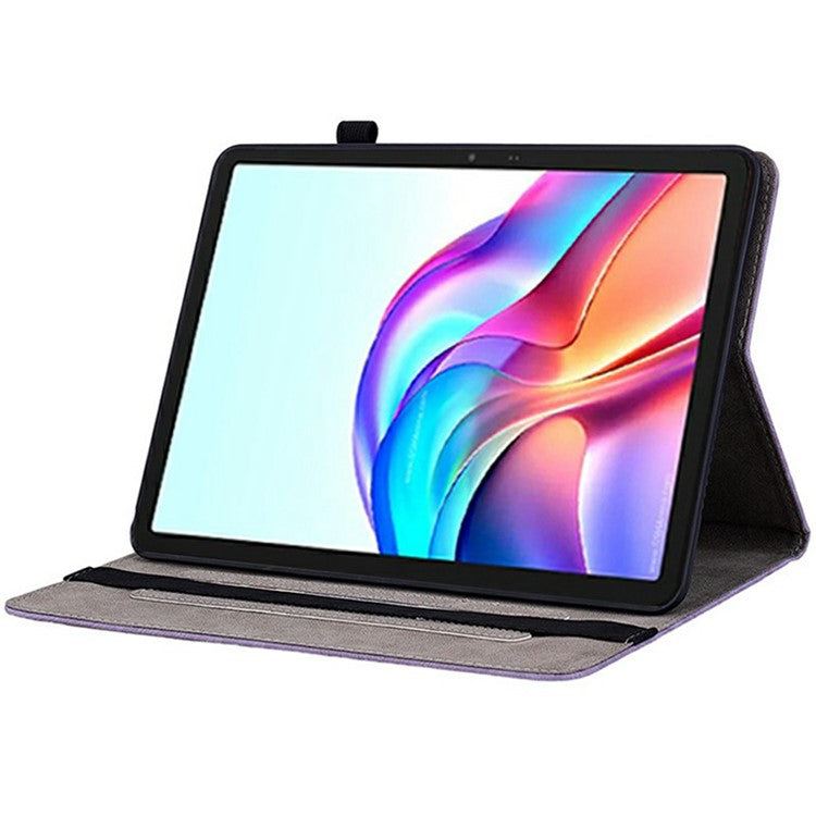 For TECNO Megapad 11 Case Card Holder Anti-Scratch Leather Cover Rose Flower Imprint - Purple