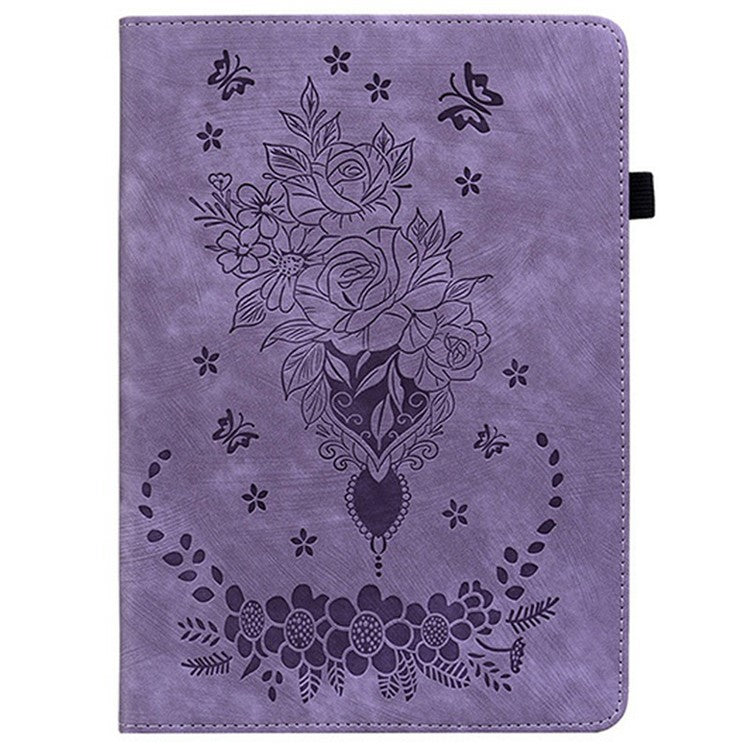 For TECNO Megapad 11 Case Card Holder Anti-Scratch Leather Cover Rose Flower Imprint - Purple
