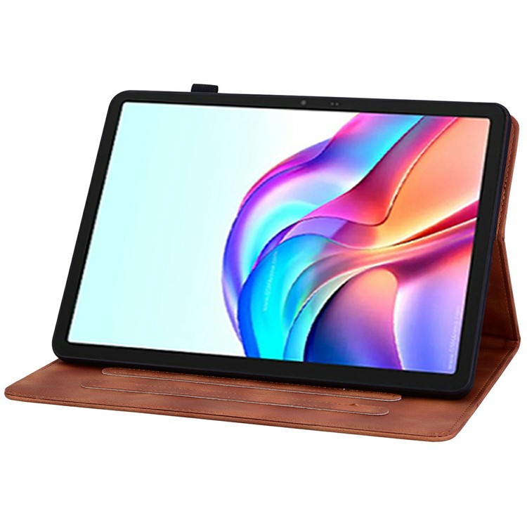 For TECNO Megapad 11 Case Lily Flower Imprint Card Slots Leather Tablet Cover - Brown