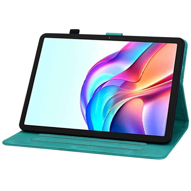 For TECNO Megapad 11 Case Lily Flower Imprint Card Slots Leather Tablet Cover - Green