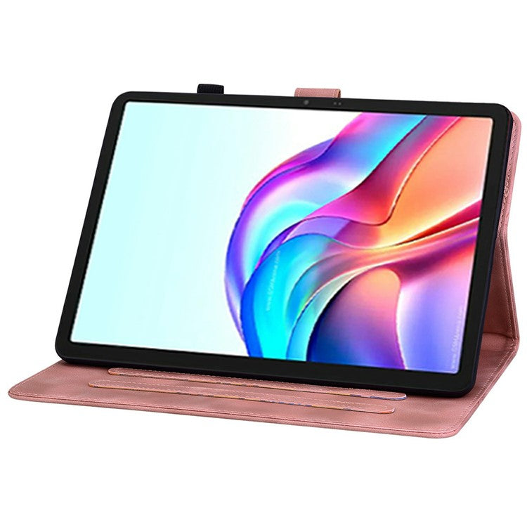 For TECNO Megapad 11 Case Lily Flower Imprint Card Slots Leather Tablet Cover - Pink