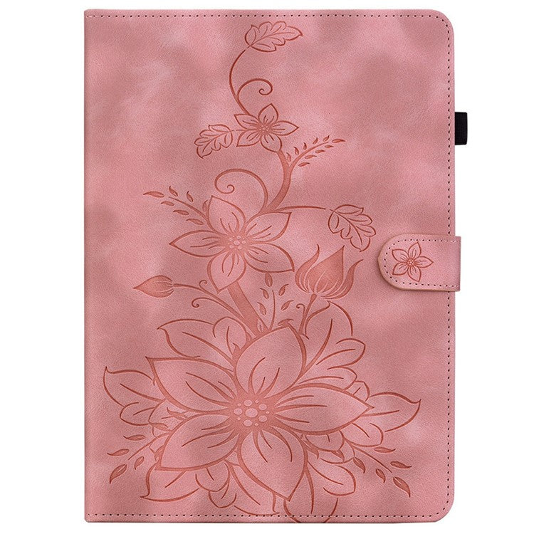 For TECNO Megapad 11 Case Lily Flower Imprint Card Slots Leather Tablet Cover - Pink