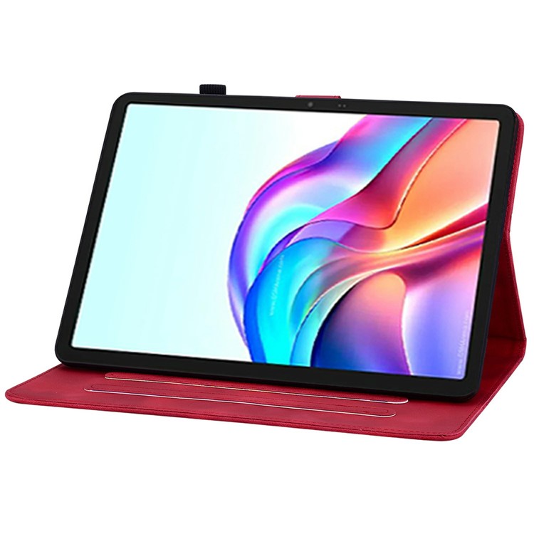 For TECNO Megapad 11 Case Lily Flower Imprint Card Slots Leather Tablet Cover - Red