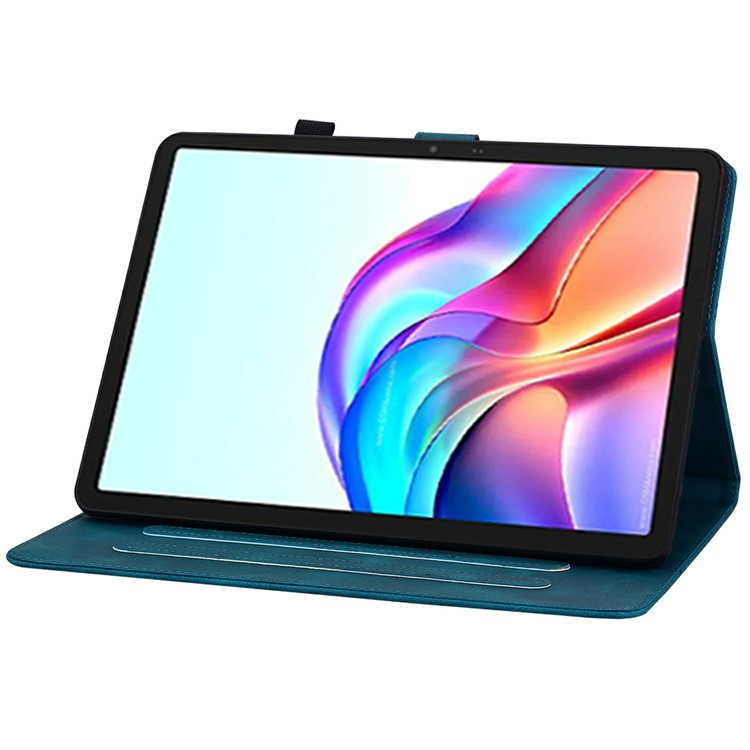 For TECNO Megapad 11 Case Lily Flower Imprint Card Slots Leather Tablet Cover - Blue