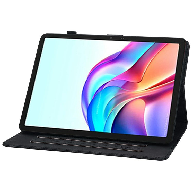 For TECNO Megapad 11 Case Lily Flower Imprint Card Slots Leather Tablet Cover - Black