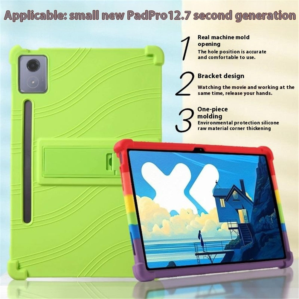 For Lenovo Xiaoxin Pad Pro 12.7 inch / Pad Pro 12.7 (2025) Silicone Case with Kickstand Rugged Protective Cover - Rose