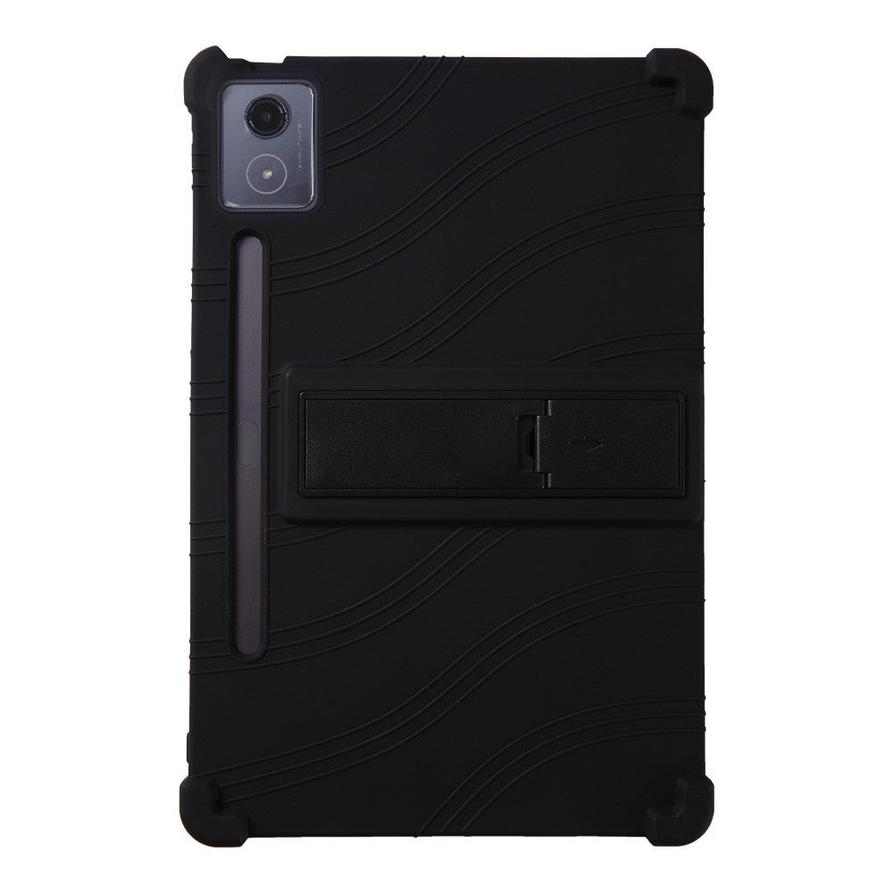For Lenovo Xiaoxin Pad Pro 12.7 inch / Pad Pro 12.7 (2025) Silicone Case with Kickstand Rugged Protective Cover - Black