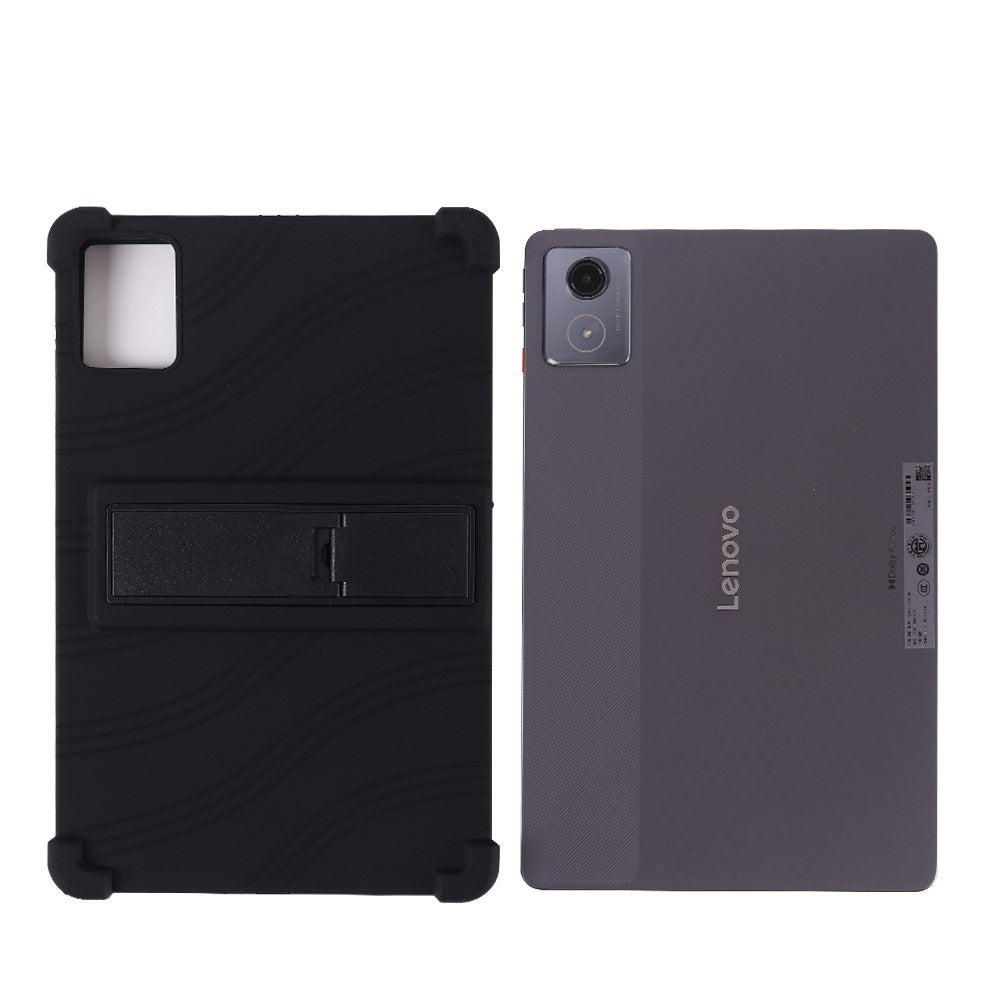 For Lenovo Tab K11 Plus Silicone Case with Kickstand Rugged Protective Cover - Black
