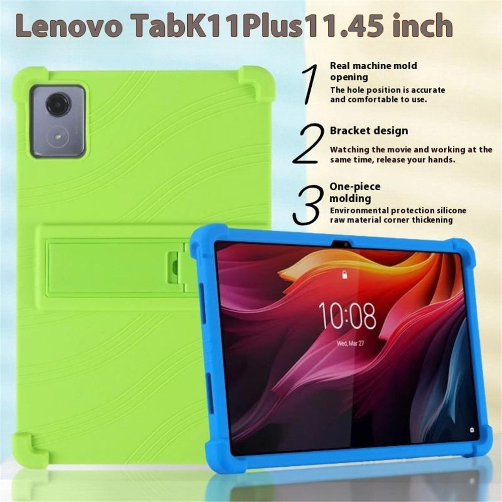 For Lenovo Tab K11 Plus Silicone Case with Kickstand Rugged Protective Cover - Black