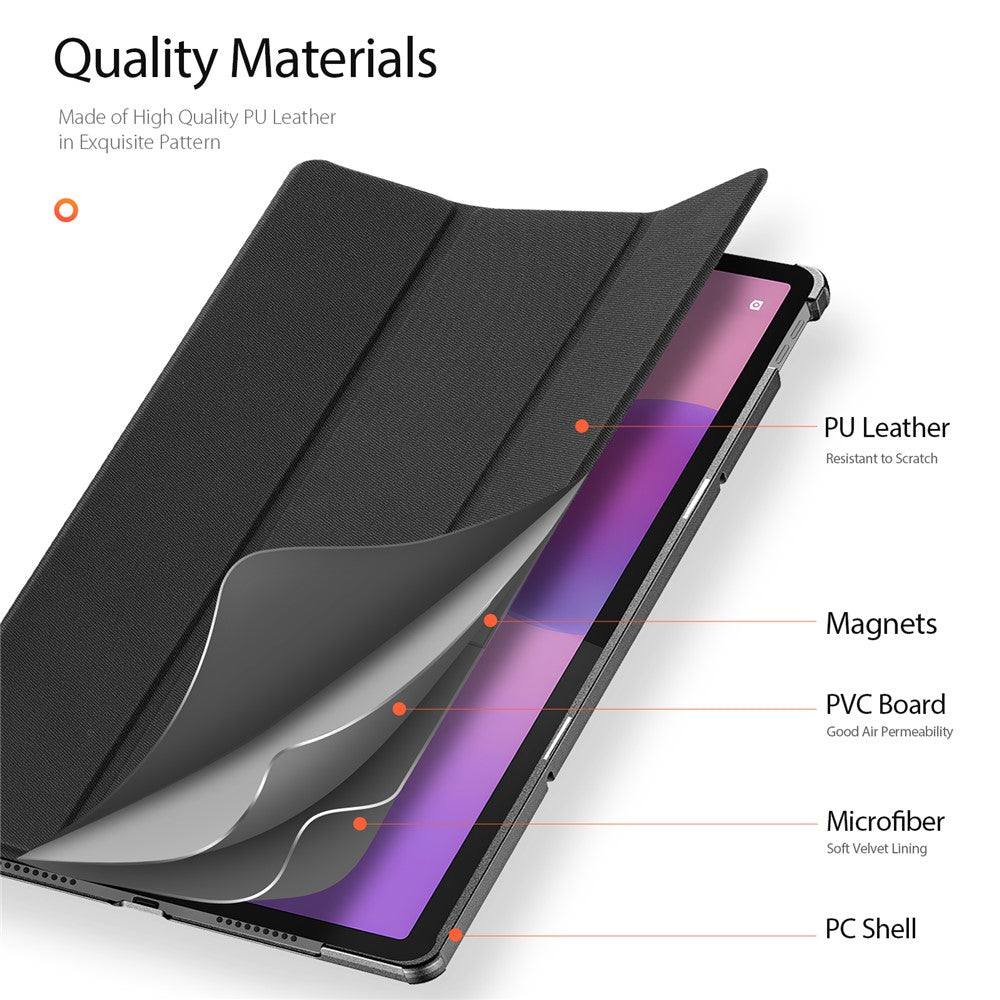 For Lenovo Idea Tab Pro Case DUX DUCIS Domo Series Tri-fold Stand PU Leather Protective Tablet Cover - Black