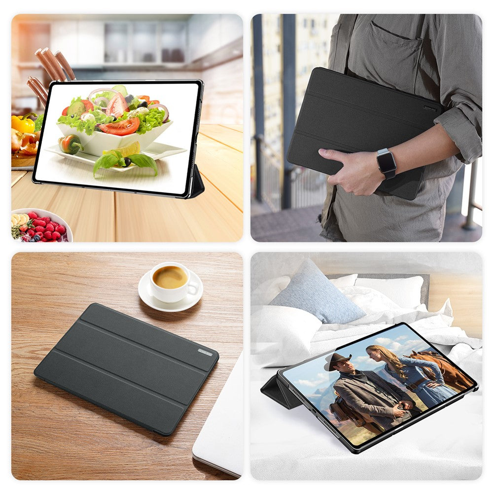 For Lenovo Idea Tab Pro Case DUX DUCIS Domo Series Tri-fold Stand PU Leather Protective Tablet Cover - Black