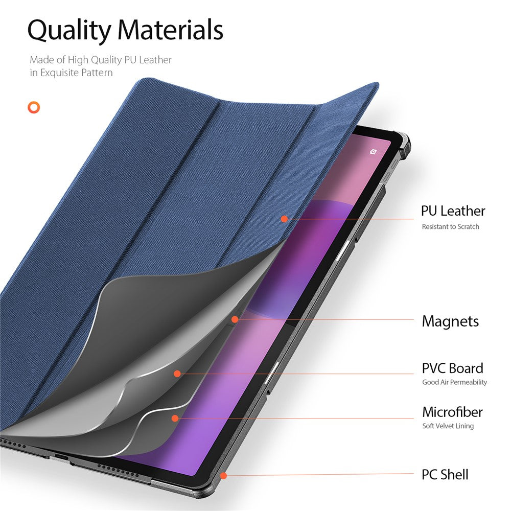 For Lenovo Idea Tab Pro Case DUX DUCIS Domo Series Tri-fold Stand PU Leather Protective Tablet Cover - Blue