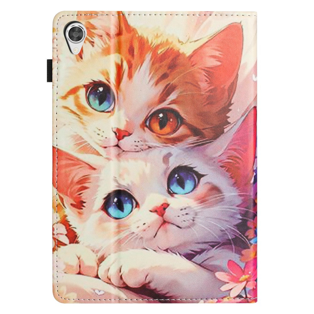 For Lenovo Tab M9 TB-310FU Tablet Case Litchi Texture Pattern Printing Leather Cover Auto Sleep / Wake with Card Holder - Two Cats