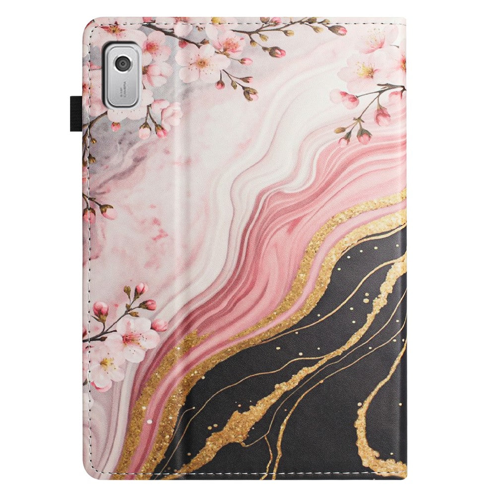 For Lenovo Tab M9 TB-310FU Tablet Case Litchi Texture Pattern Printing Leather Cover Auto Sleep / Wake with Card Holder - Marble Flower