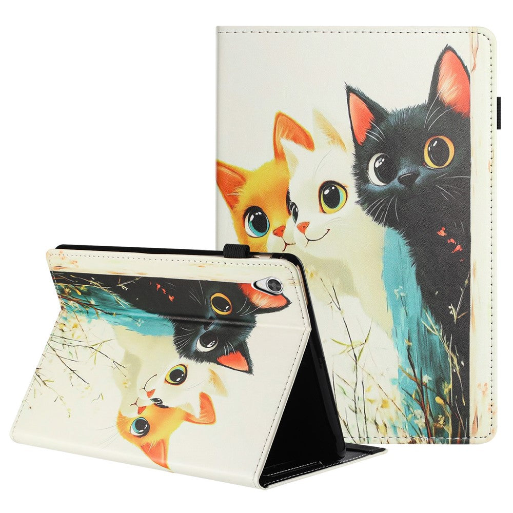 For Lenovo Tab M9 TB-310FU Tablet Case Litchi Texture Pattern Printing Leather Cover Auto Sleep / Wake with Card Holder - Three Cats