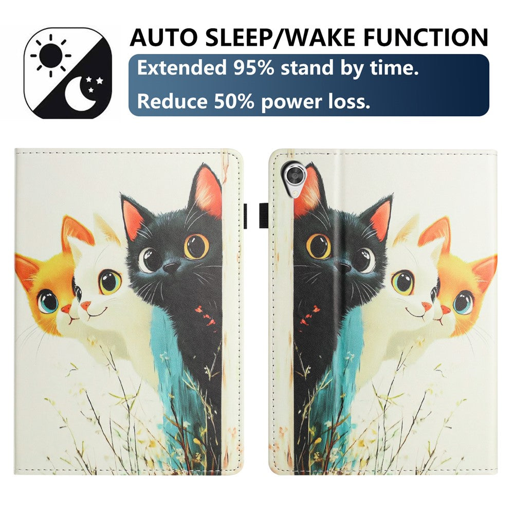 For Lenovo Tab M9 TB-310FU Tablet Case Litchi Texture Pattern Printing Leather Cover Auto Sleep / Wake with Card Holder - Three Cats