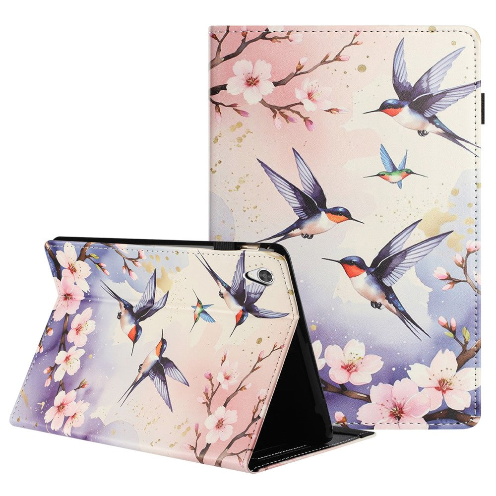 For Lenovo Tab M9 TB-310FU Tablet Case Litchi Texture Pattern Printing Leather Cover Auto Sleep / Wake with Card Holder - Plum Swallow