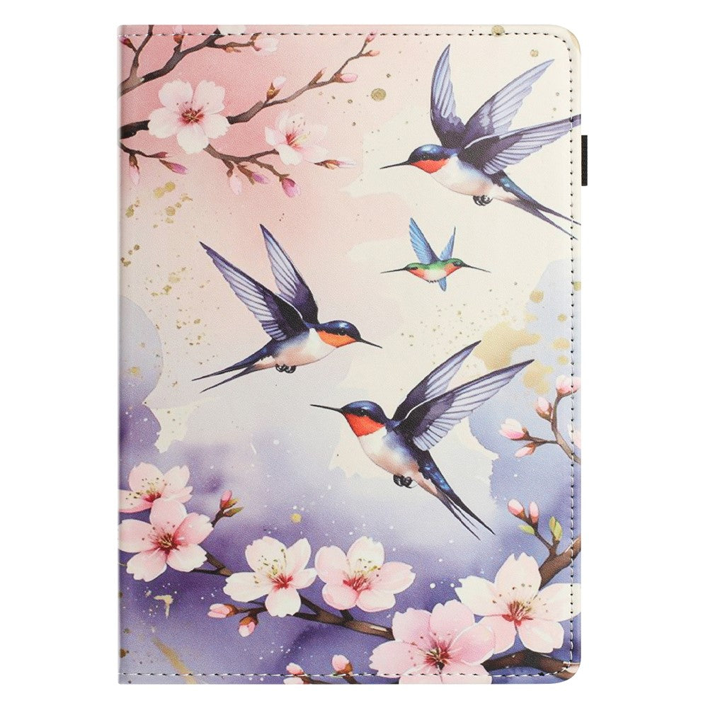 For Lenovo Tab M9 TB-310FU Tablet Case Litchi Texture Pattern Printing Leather Cover Auto Sleep / Wake with Card Holder - Plum Swallow