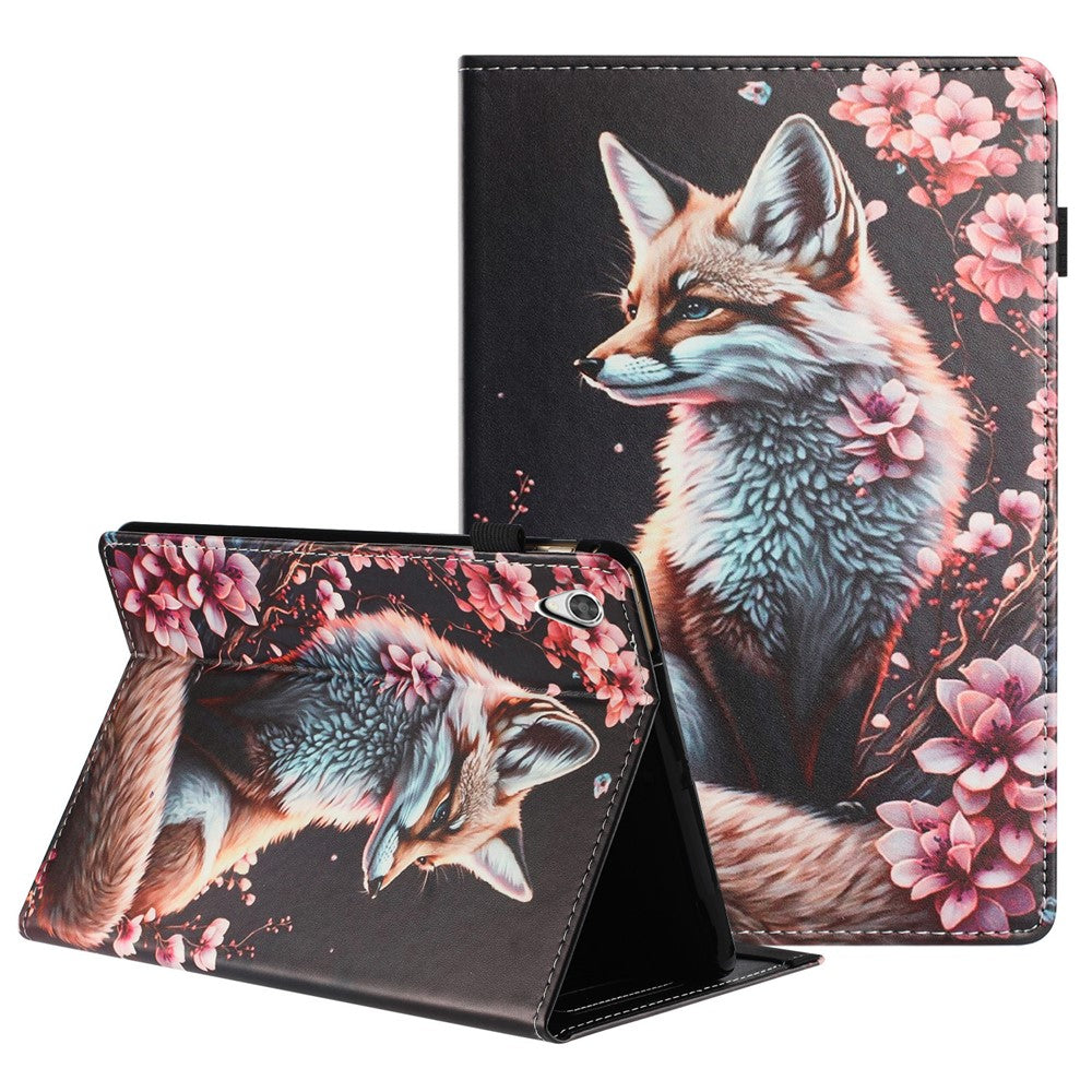For Lenovo Tab M9 TB-310FU Tablet Case Litchi Texture Pattern Printing Leather Cover Auto Sleep / Wake with Card Holder - Fox