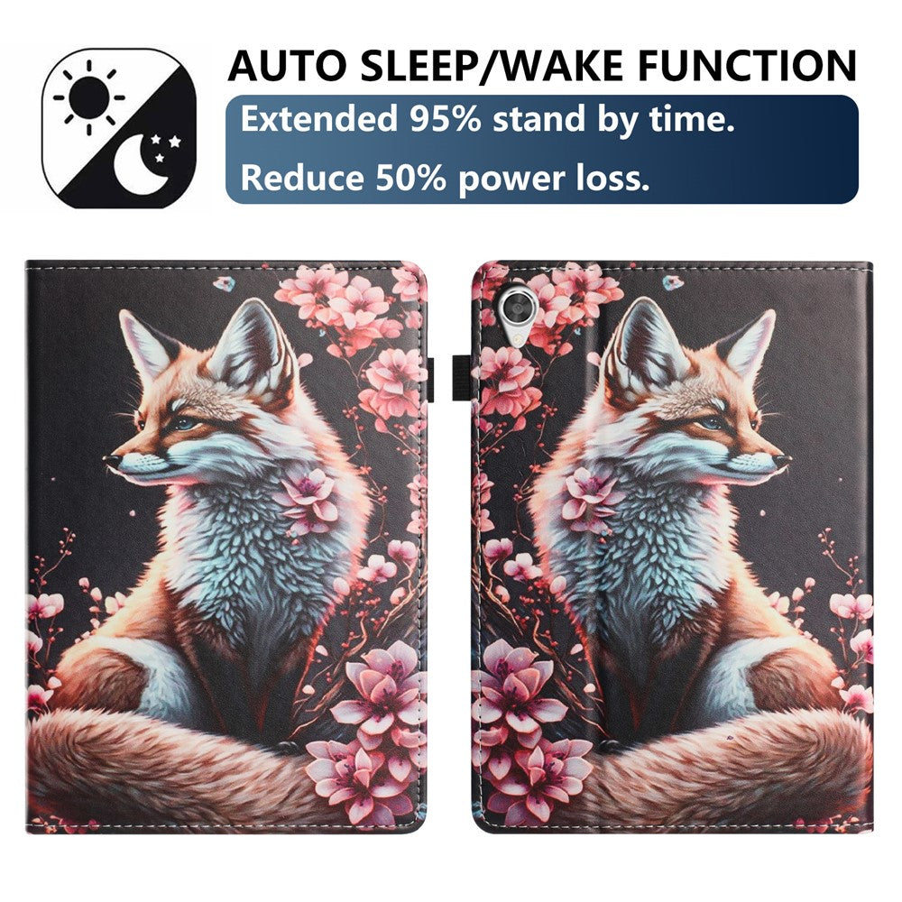 For Lenovo Tab M9 TB-310FU Tablet Case Litchi Texture Pattern Printing Leather Cover Auto Sleep / Wake with Card Holder - Fox