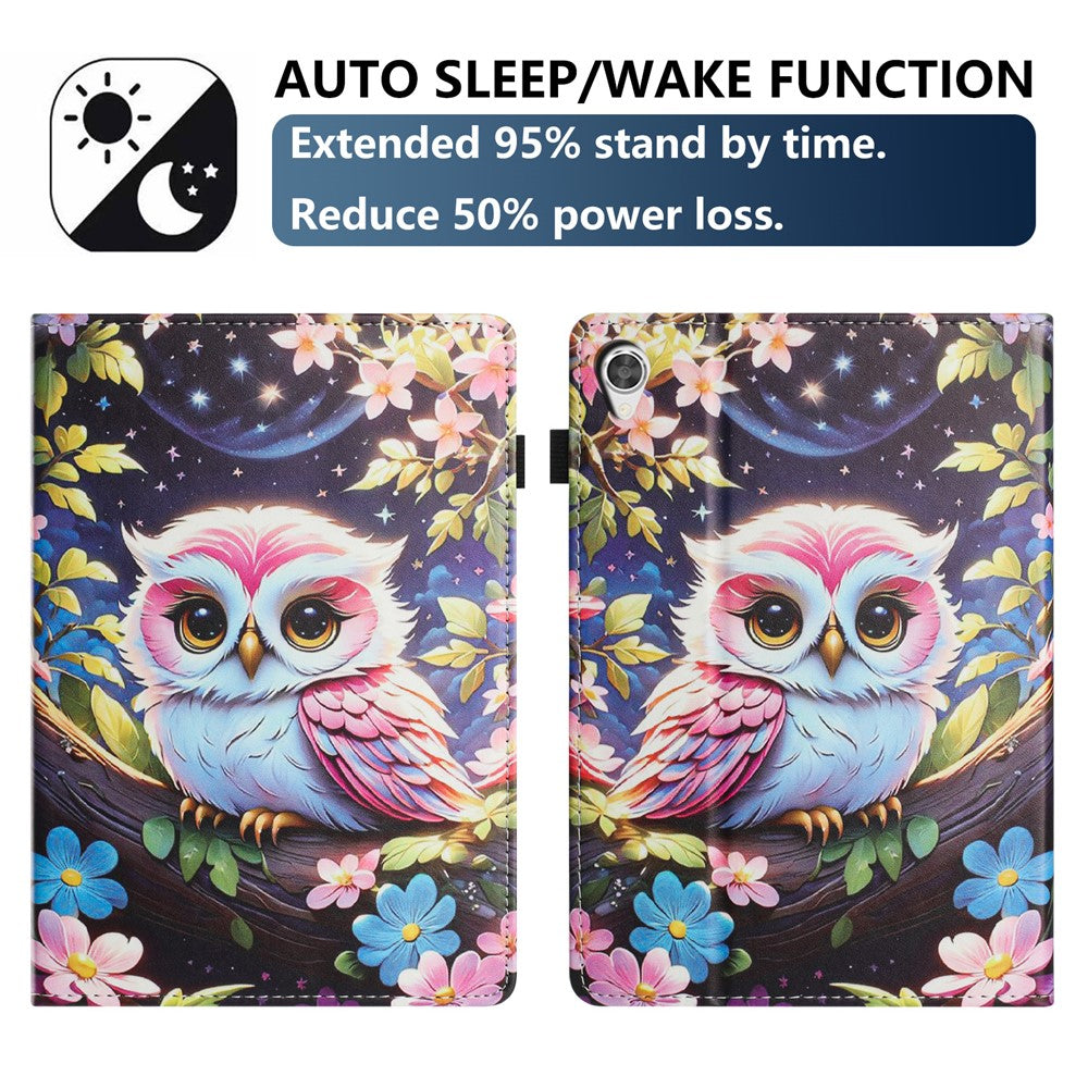 For Lenovo Tab M9 TB-310FU Tablet Case Litchi Texture Pattern Printing Leather Cover Auto Sleep / Wake with Card Holder - Owl