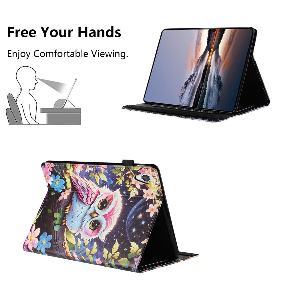 For Lenovo Tab M9 TB-310FU Tablet Case Litchi Texture Pattern Printing Leather Cover Auto Sleep / Wake with Card Holder - Owl