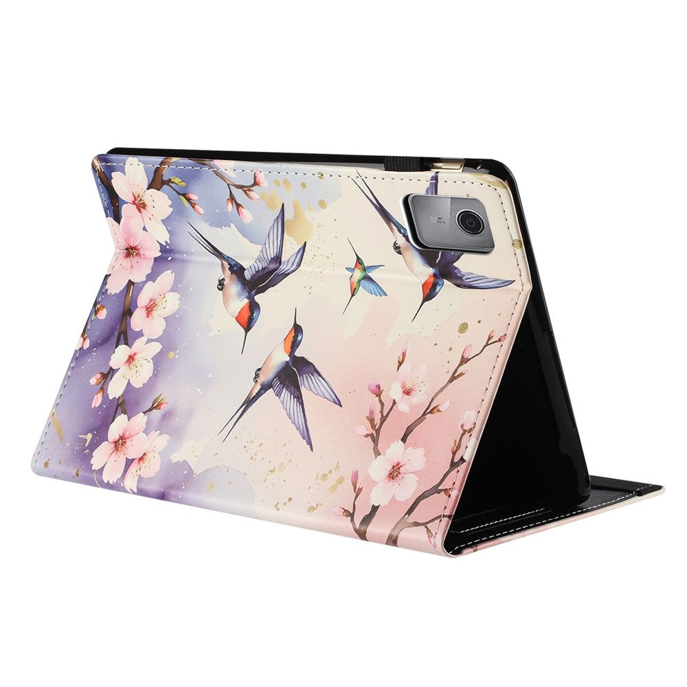 For Lenovo Tab M11 Tablet Case Litchi Texture Pattern Printing Leather Cover Auto Sleep / Wake with Card Holder - Plum Swallow