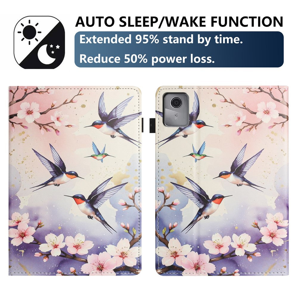 For Lenovo Tab M11 Tablet Case Litchi Texture Pattern Printing Leather Cover Auto Sleep / Wake with Card Holder - Plum Swallow