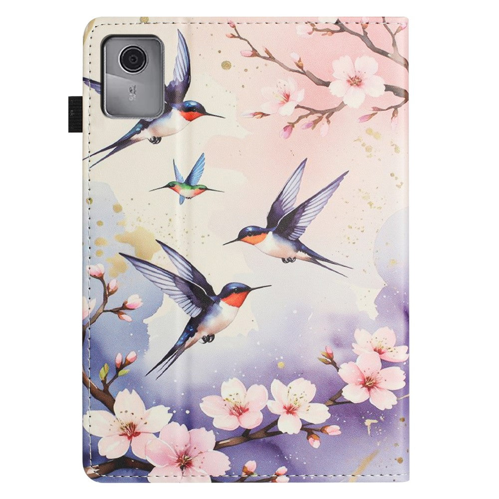 For Lenovo Tab M11 Tablet Case Litchi Texture Pattern Printing Leather Cover Auto Sleep / Wake with Card Holder - Plum Swallow