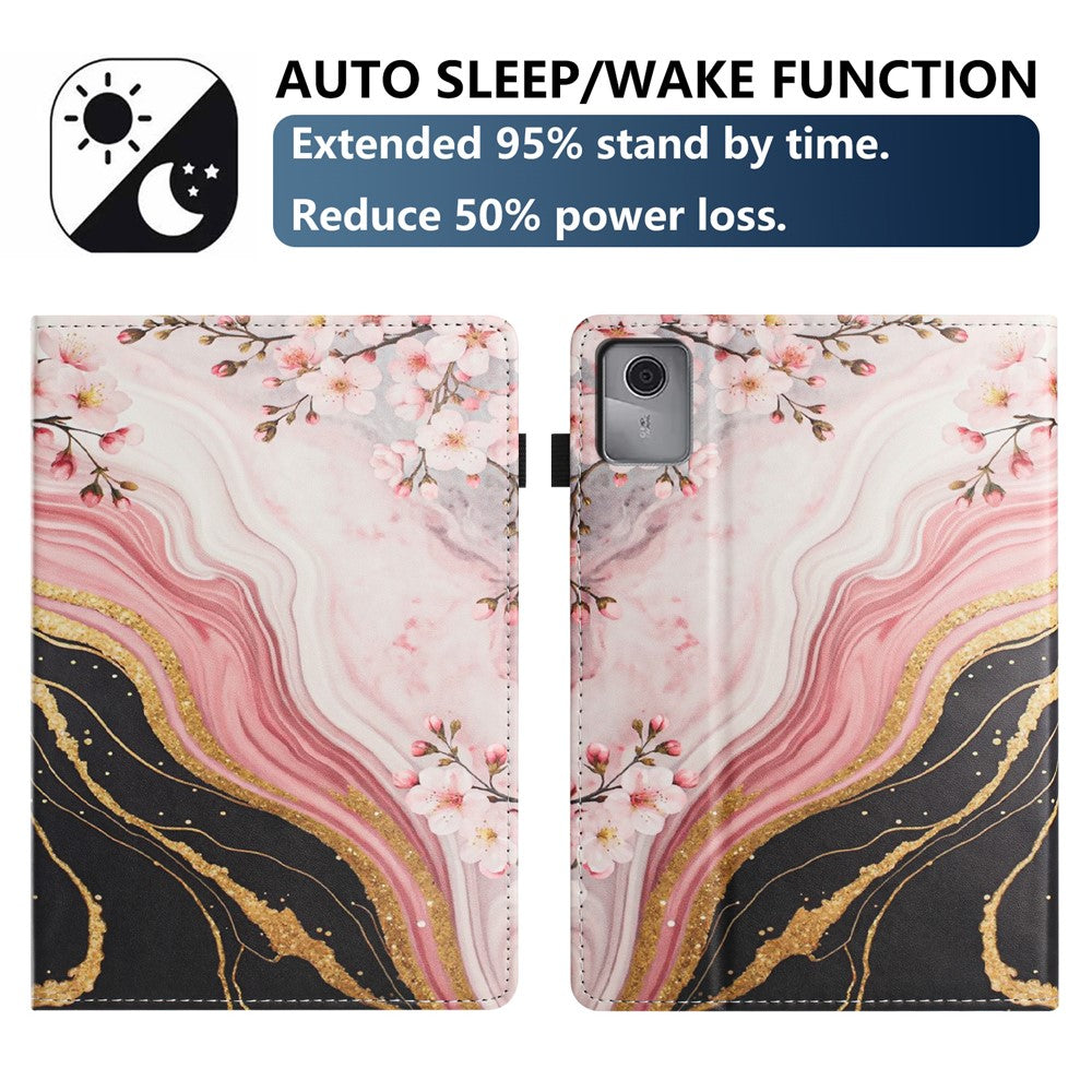 For Lenovo Tab M11 Tablet Case Litchi Texture Pattern Printing Leather Cover Auto Sleep / Wake with Card Holder - Marble Flower