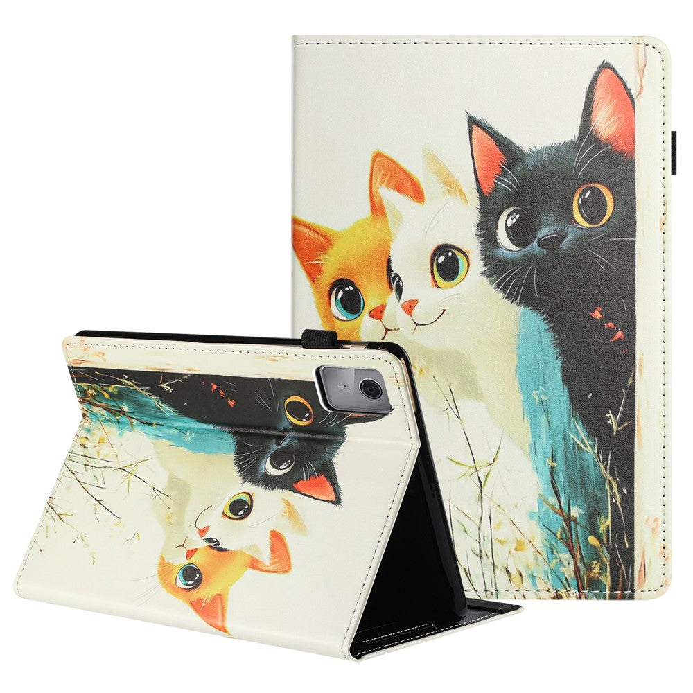 For Lenovo Tab M11 Tablet Case Litchi Texture Pattern Printing Leather Cover Auto Sleep / Wake with Card Holder - Three Cats